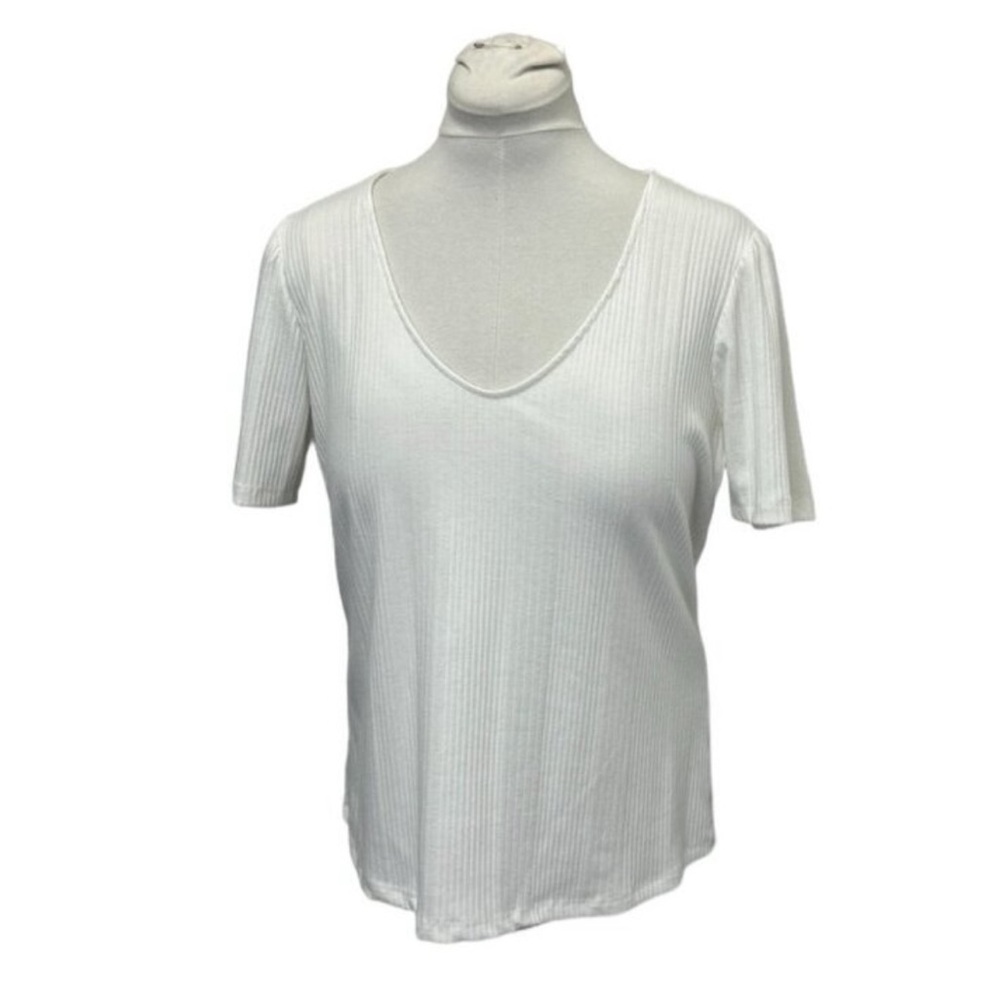 LC Lauren Conrad Women’s Short Sleeve V Neck Ribbed Tee Clean Girl White XXL